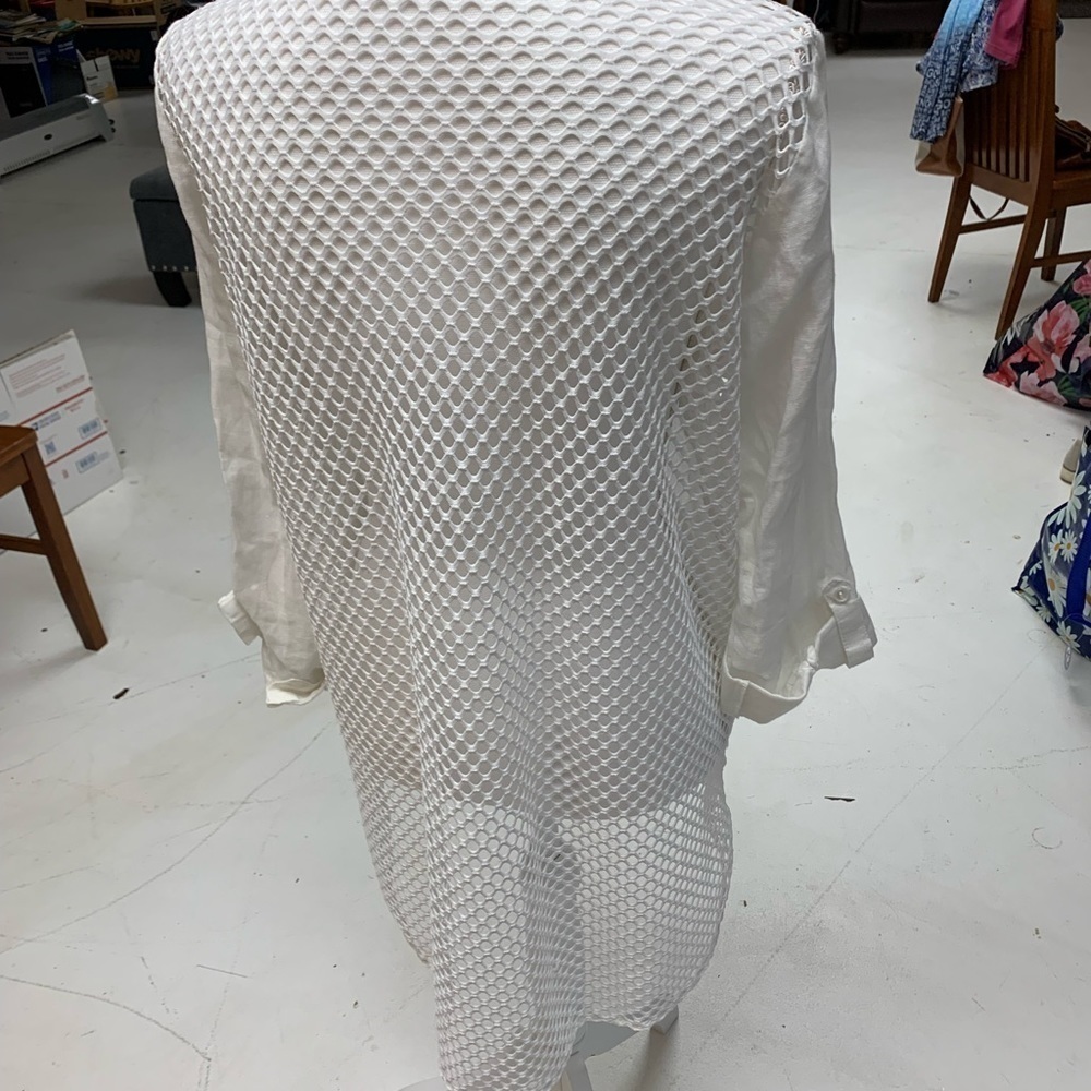 FOR CYNTHIA linen cotton blend swim coverup tunic top med 21 in pit#springbreak - Picture 2 of 8